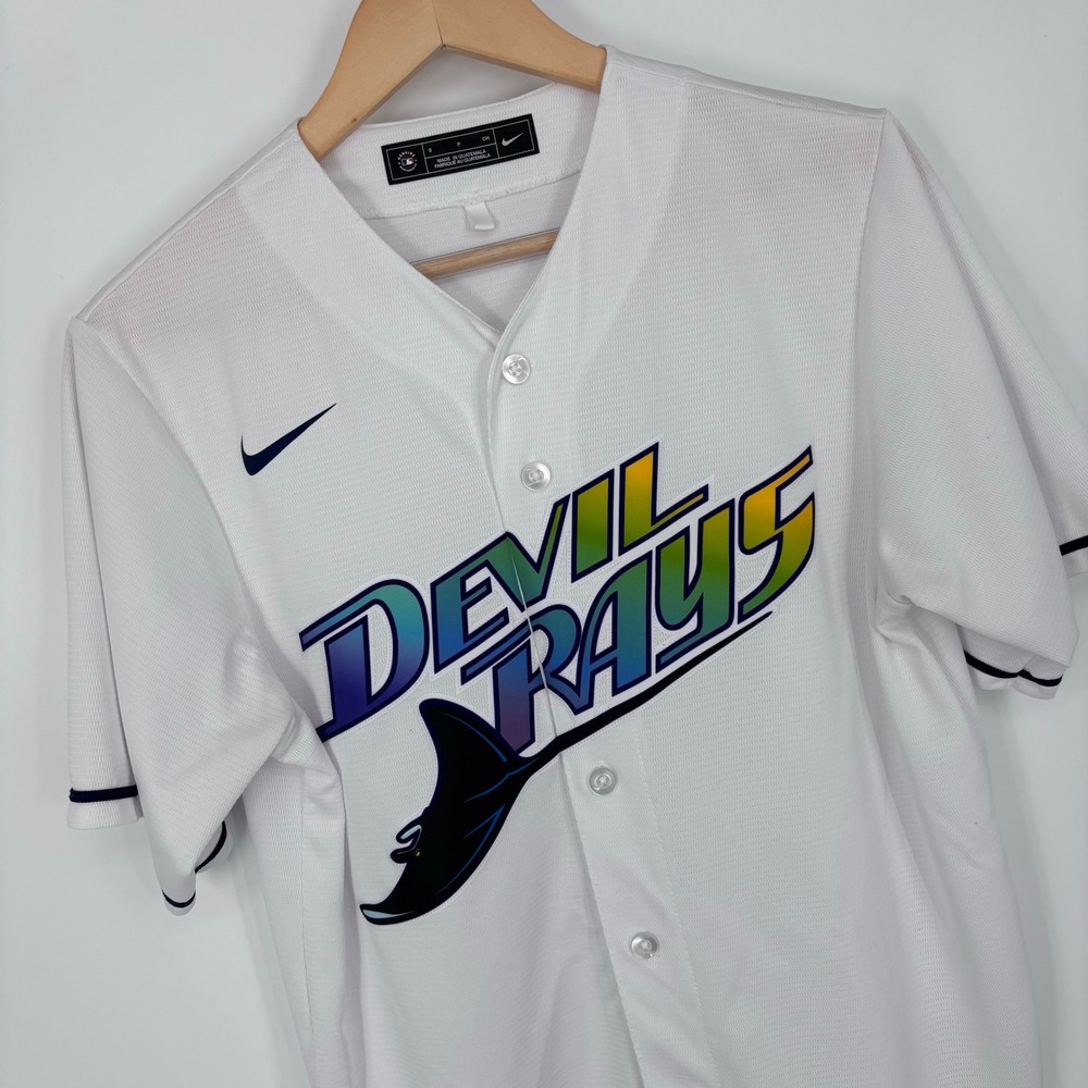 Tampa Bay Devil Rays Nike MLB Baseball Jersey Mens Small White Retro *FLAW